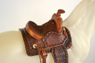 miniature tooled western saddle